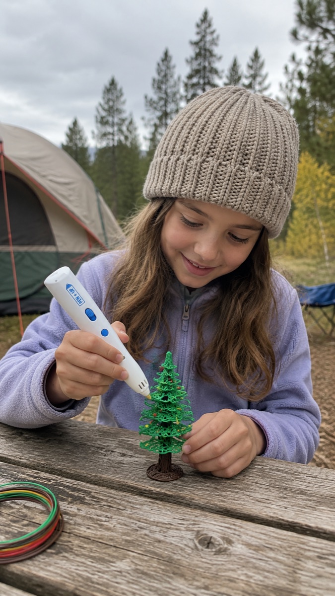 Une enfant utilise le stylo 3D Pen'Up 3D sur son tapis de création